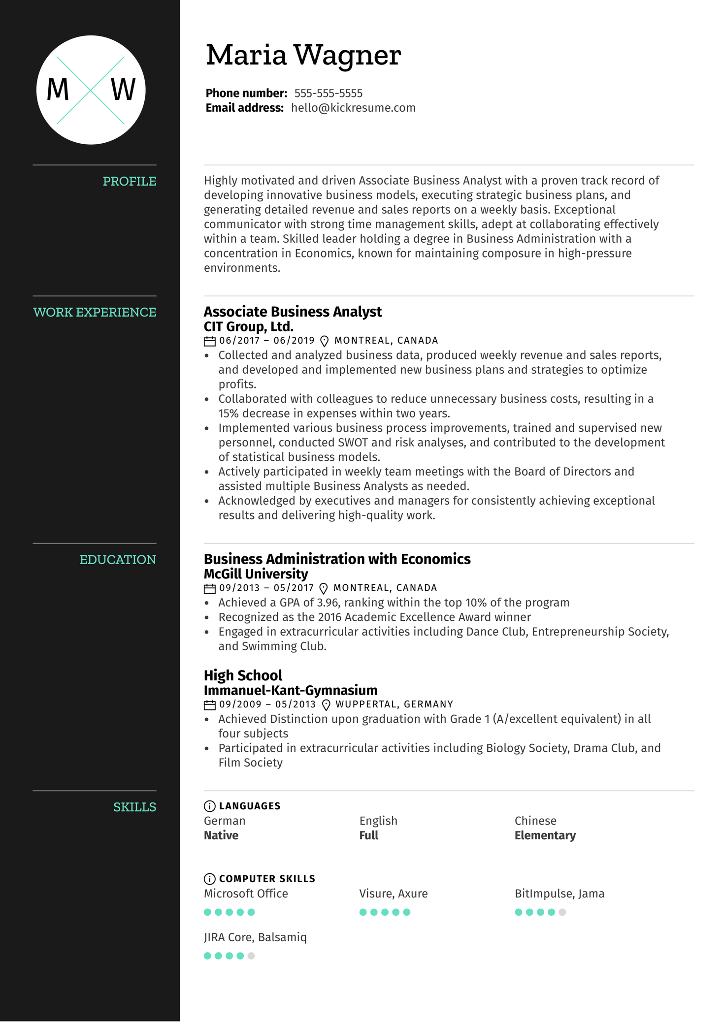 Associate Business Analyst Resume Sample Kickresume