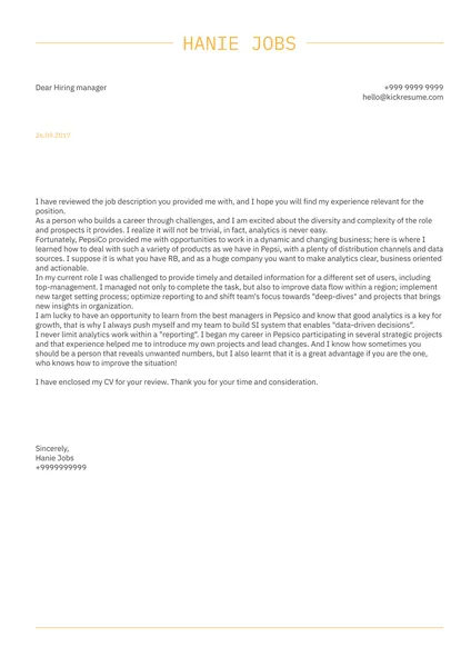 Esempio di lettera di presentazione per il responsabile dell'intelligence delle vendite di PepsiCo