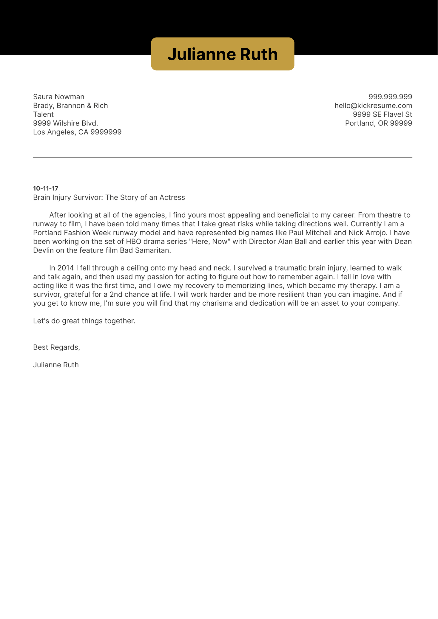 Sample Acting Allowance Letter