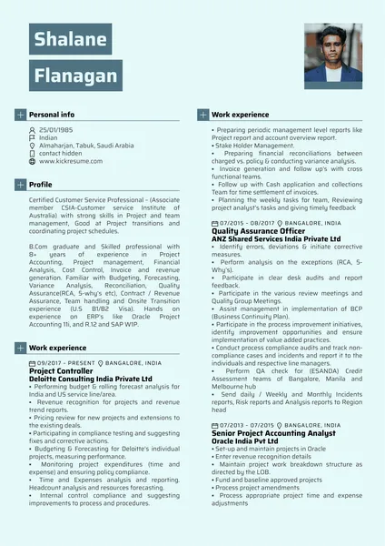 Modello di curriculum del responsabile finanziario di Deloitte
