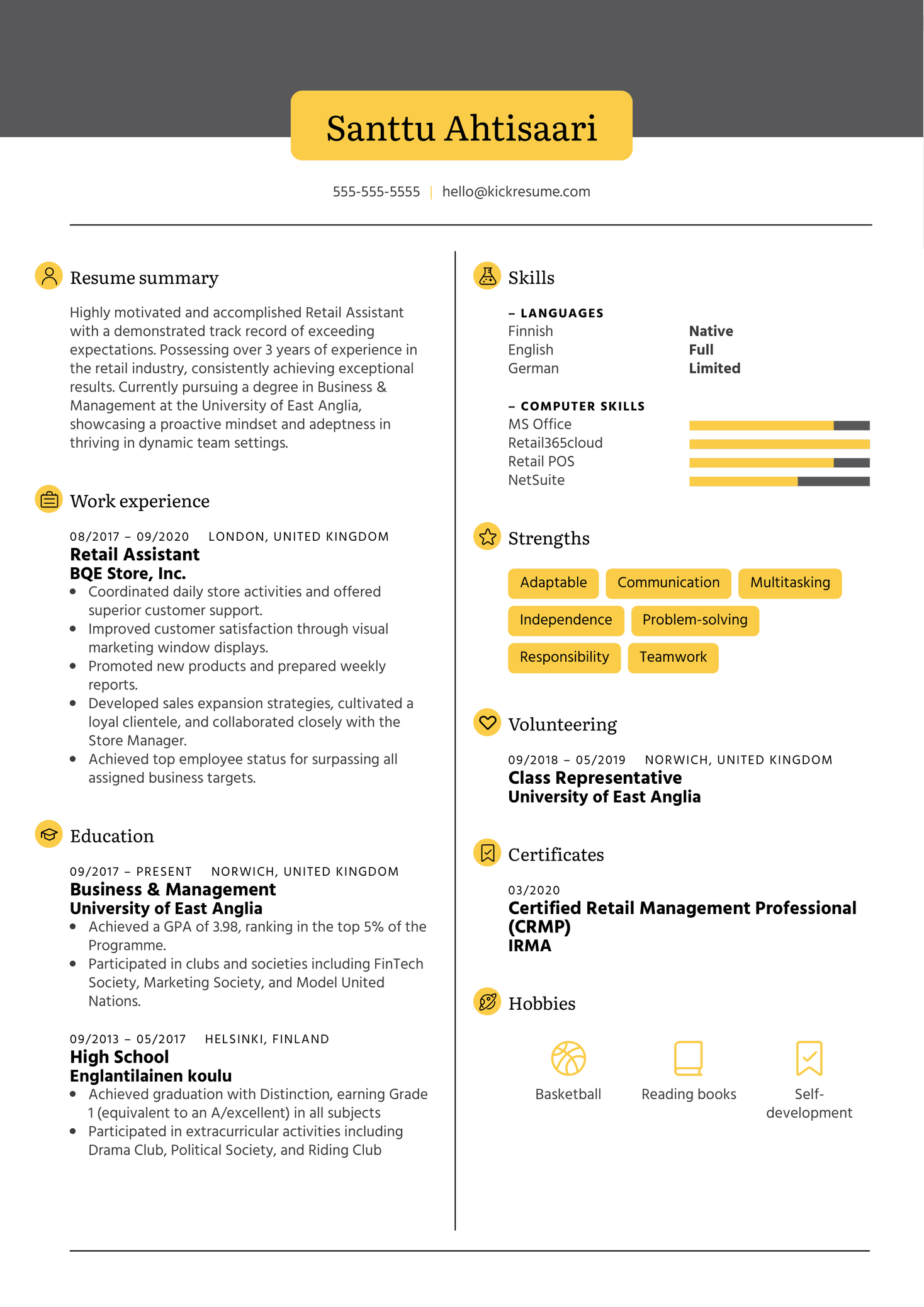 Retail Assistant Resume Example Kickresume