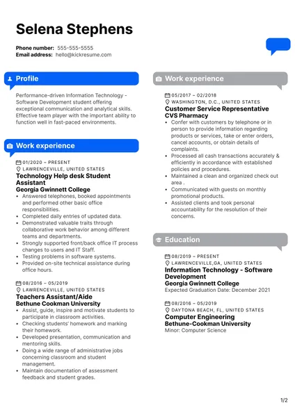 Assistente do estudante no Georgia Gwinnett College Resume Sample