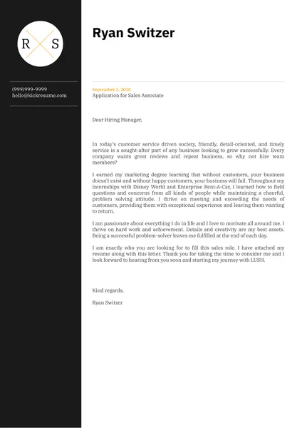 Esempio di lettera di presentazione per un addetto alle vendite presso LUSH