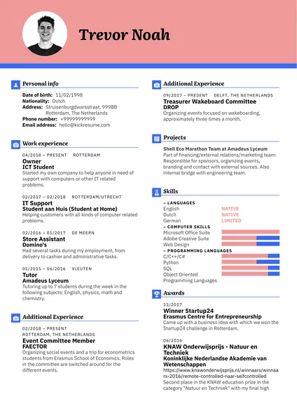 Exemplo de CV do Coordenador de Eventos Erasmus
