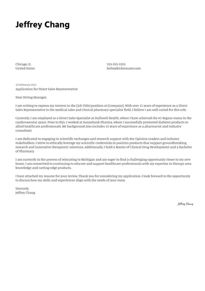 Esempio di lettera di presentazione per rappresentante di vendita diretta