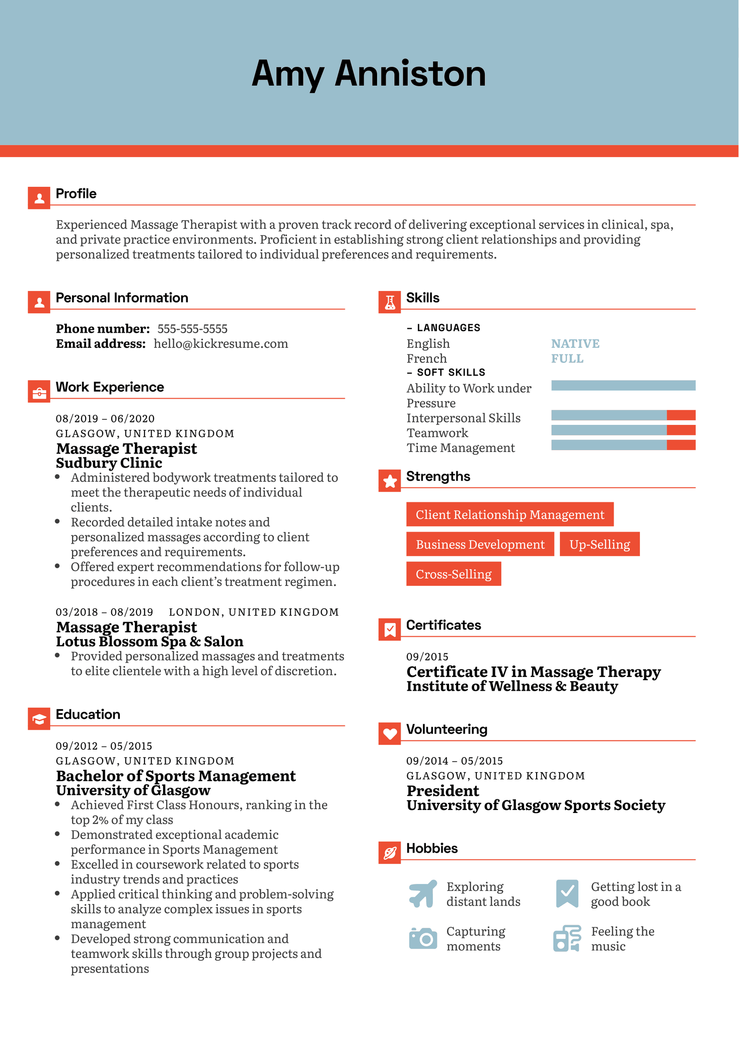 Massage Therapist Resume Sample | Kickresume