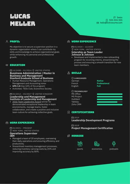 Esempio di curriculum del supervisore