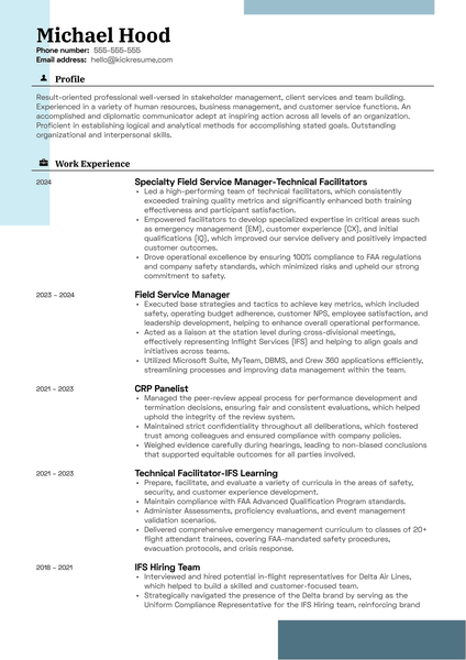 Learning Leader at Delta Airlines Resume Example