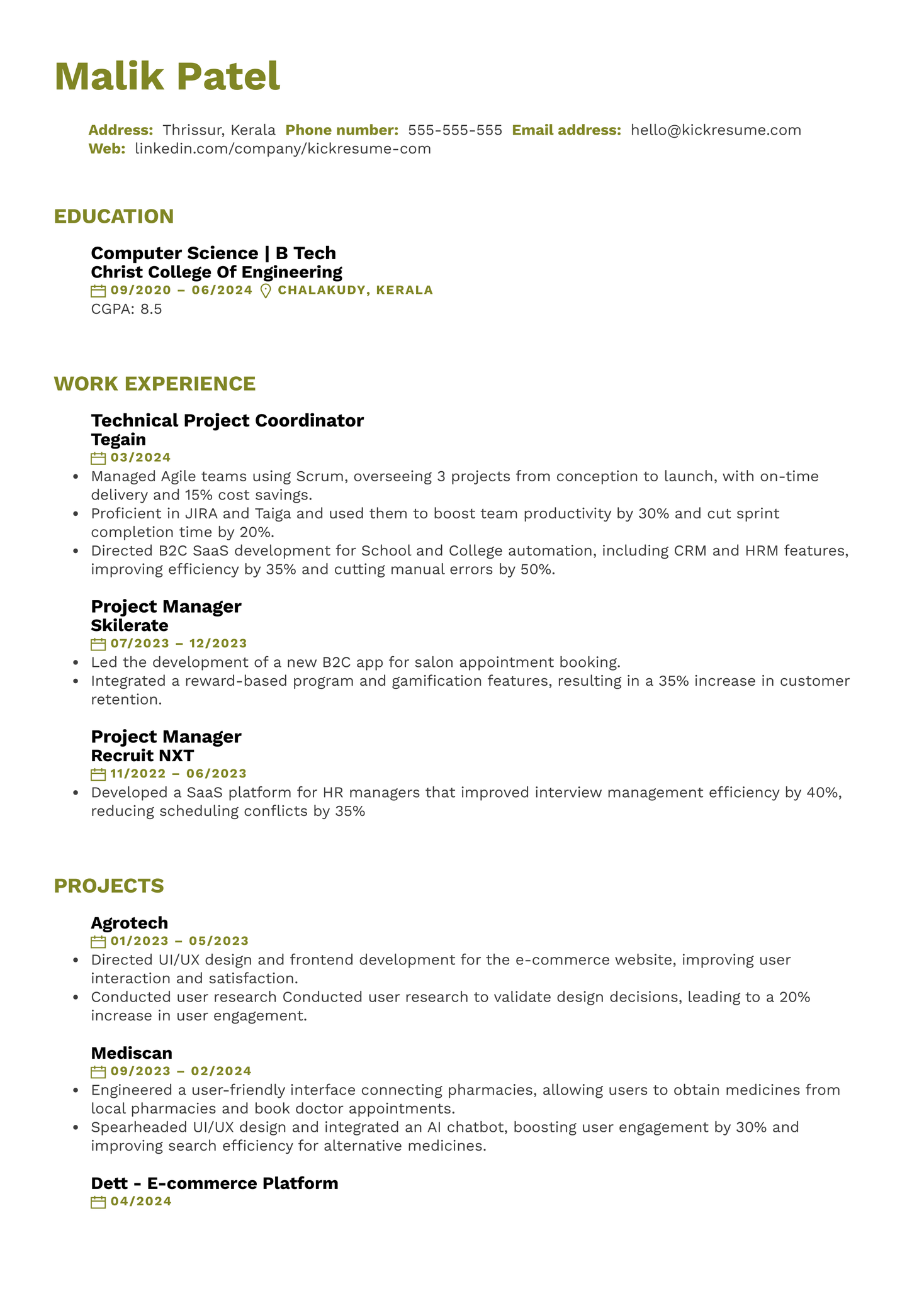 Project Manager at Buy Me a Coffee Resume Example | Kickresume