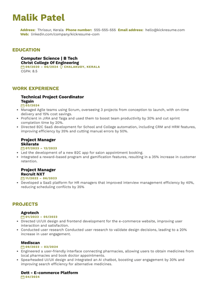 Project Manager at Buy Me a Coffee Resume Example