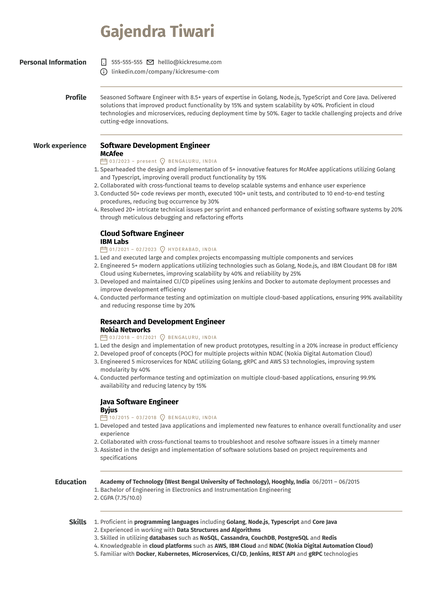 Senior Software Engineer at Samsung Resume Example