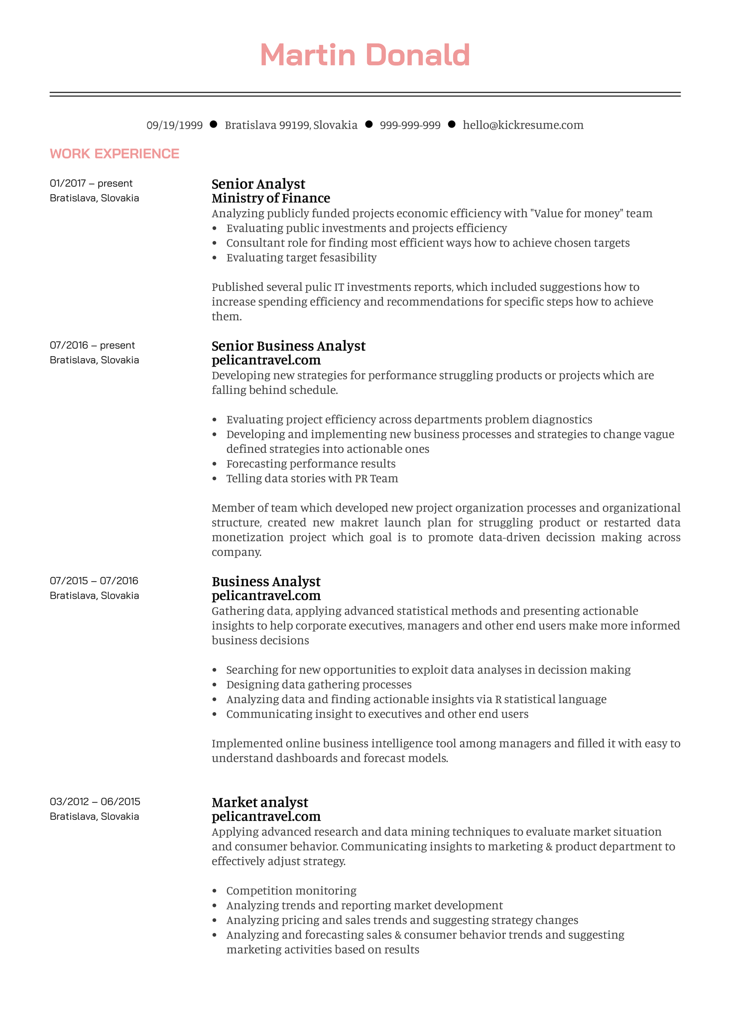 Senior Business Analyst Resume Example Kickresume