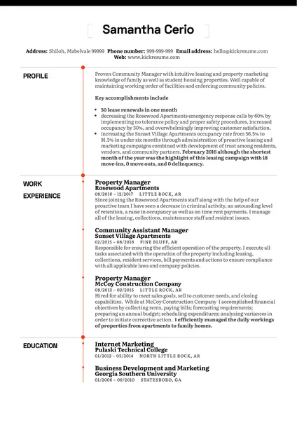 Esempio di CV per property manager
