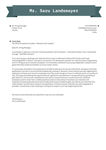 Exemplo de Carta de Apresentação do Estagiário de Investigação